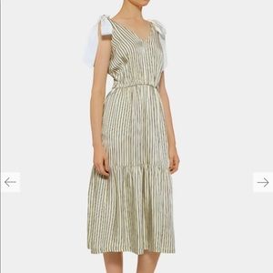 Poplin-trimmed striped voile midi dress